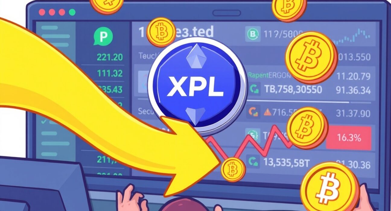 A vibrant cartoon depicting the exciting Upbit XPL listing on a crypto exchange, with various trading pairs available.