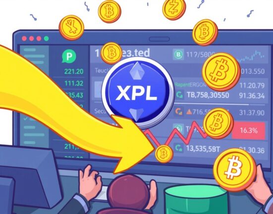 A vibrant cartoon depicting the exciting Upbit XPL listing on a crypto exchange, with various trading pairs available.