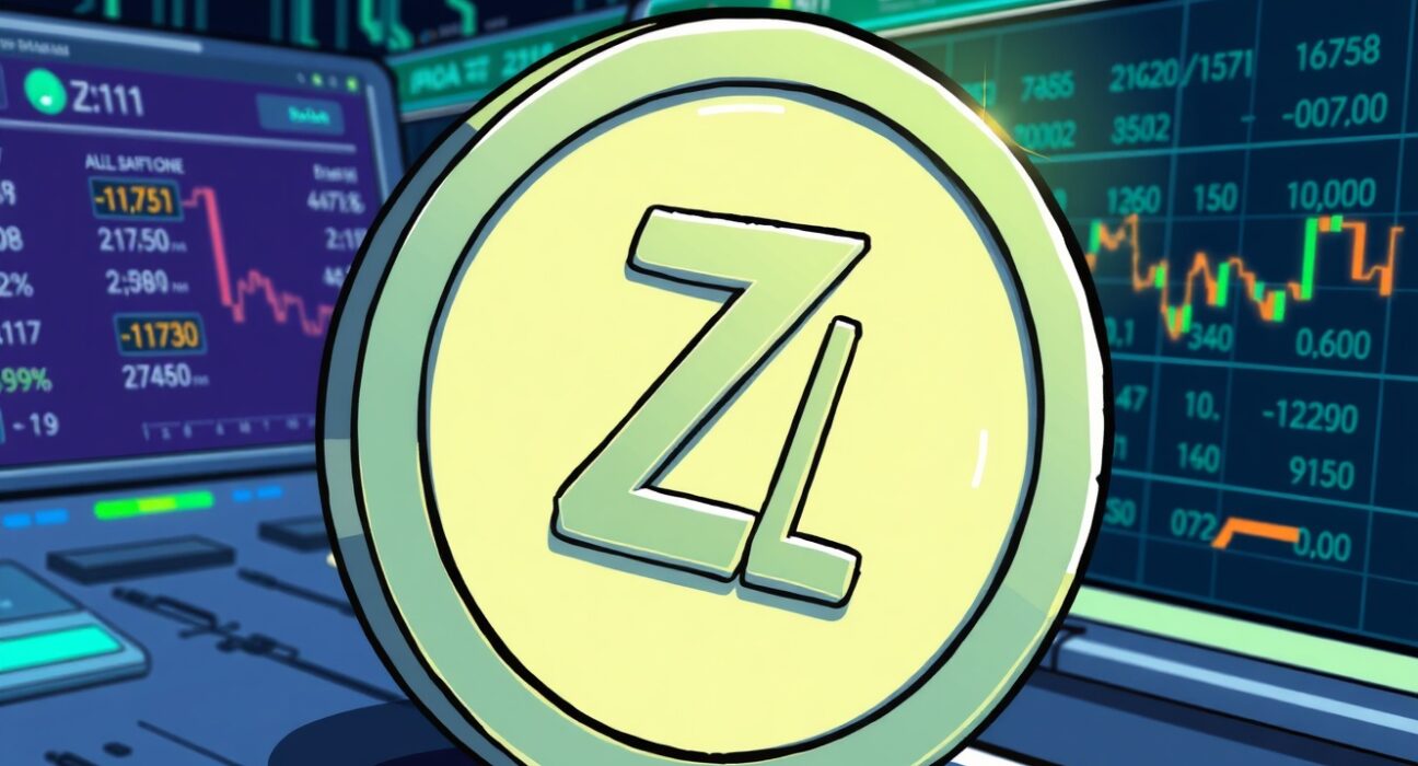 An illustration of a Zilliqa (ZIL) coin undergoing a temporary halt on an exchange, symbolizing the upcoming Zilliqa hard fork and deposit/withdrawal suspension.