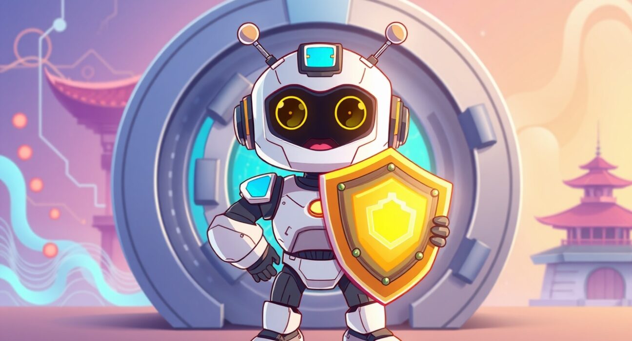 Cartoon illustration symbolizing the secure zkPass listing on the Upbit cryptocurrency exchange.