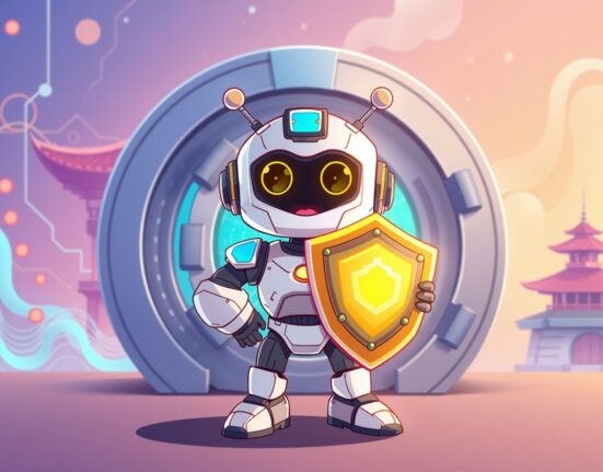 Cartoon illustration symbolizing the secure zkPass listing on the Upbit cryptocurrency exchange.