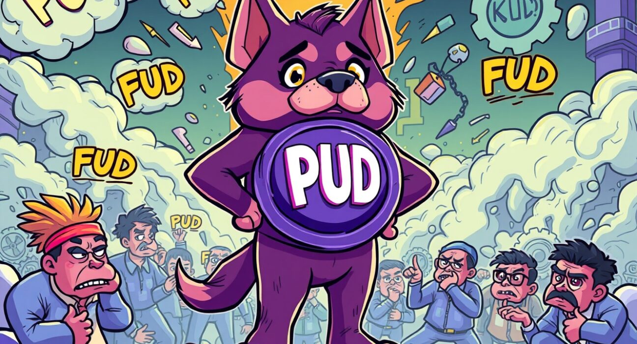 A defiant Upheaval project character stands strong against FUD, debunking Upheaval rug pull allegations amidst market turmoil.