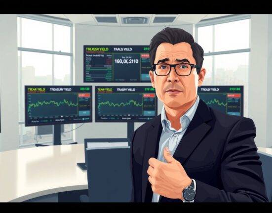 Financial analyst monitoring US Treasury yield data and Federal Reserve economic indicators in trading environment