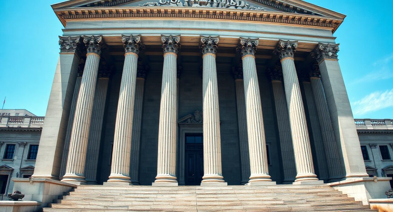 Exterior of the U.S. Treasury Building in Washington, D.C., on a sunny day.