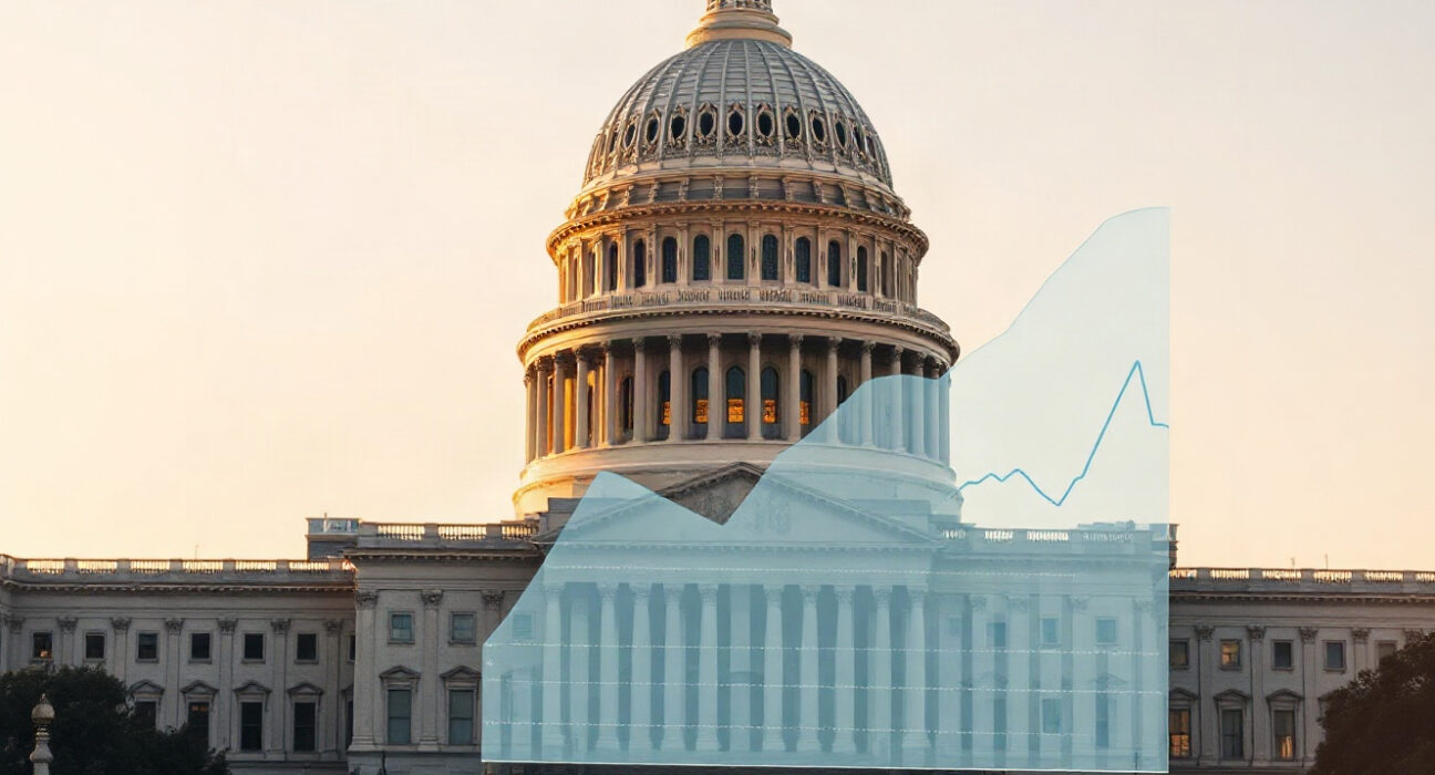 US Capitol building with financial chart overlay representing Treasury bond auction yields