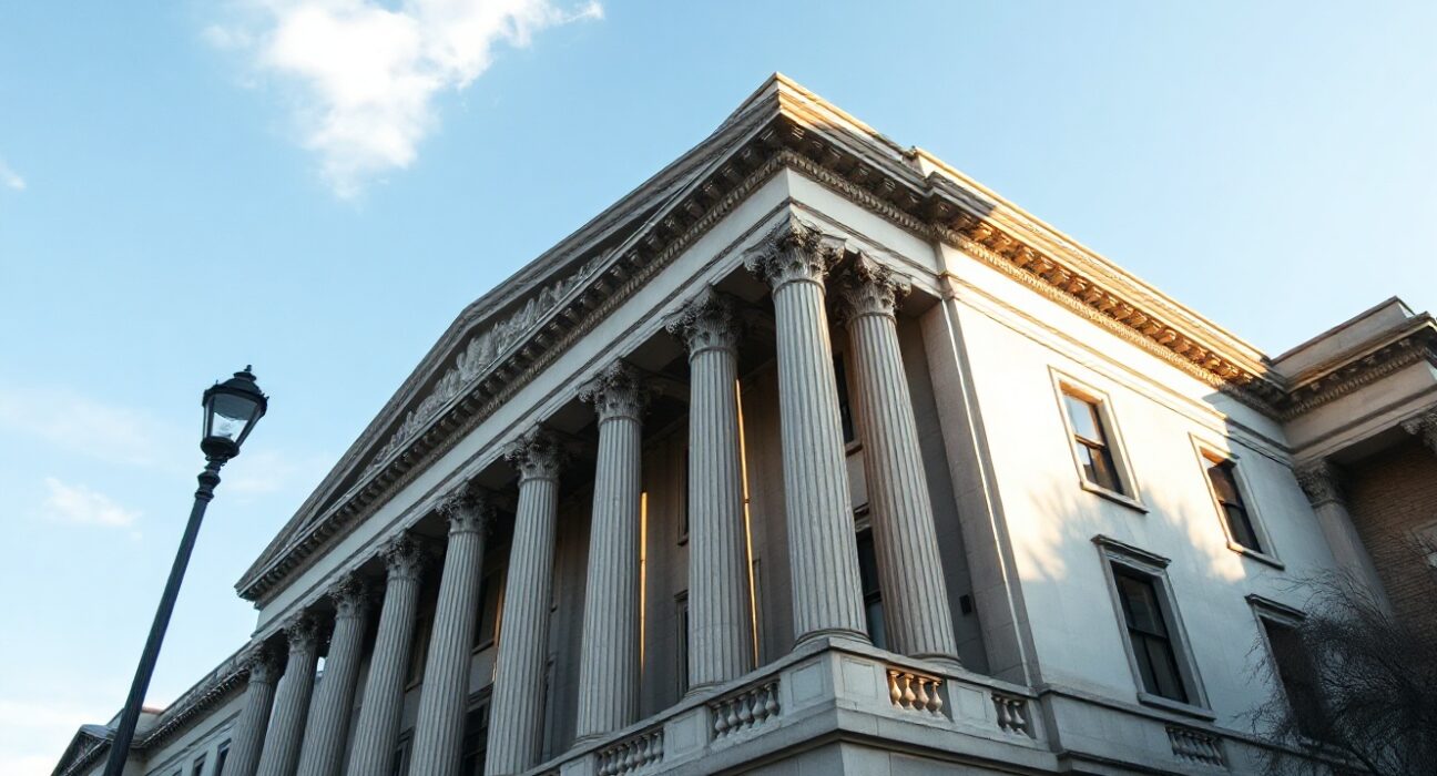 US Treasury building in Washington, DC, on a sunny day