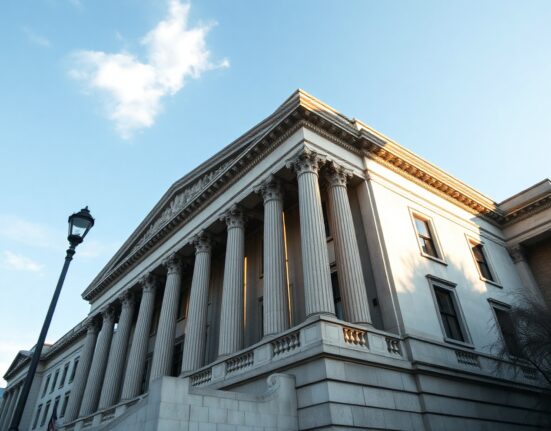 US Treasury building in Washington, DC, on a sunny day