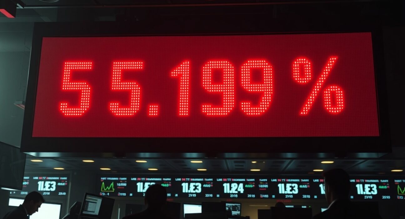 Electronic board showing US 30-year Treasury yield at 5.197% on a trading floor
