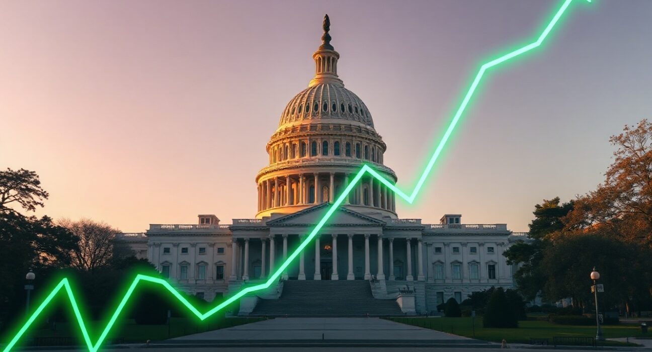 US Capitol building with a financial chart overlay, representing Treasury auction activity