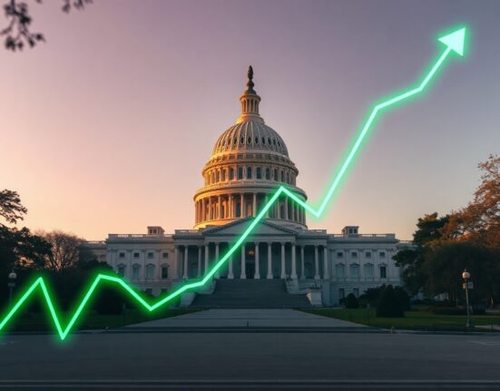 US Capitol building with a financial chart overlay, representing Treasury auction activity