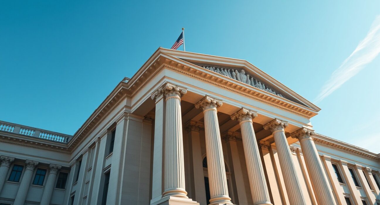 U.S. Treasury Building in Washington, D.C. on a sunny day.