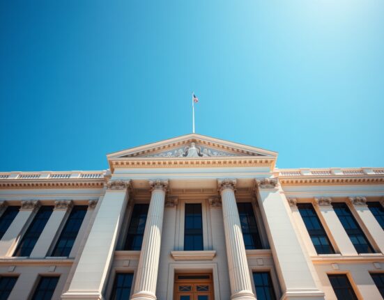 US Treasury building in Washington DC on a sunny day, representing government bond auctions.
