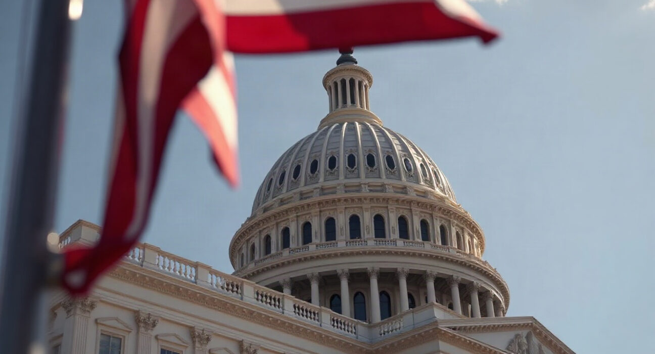 U.S. Capitol building with American flag, symbolizing banking regulation and policy changes.