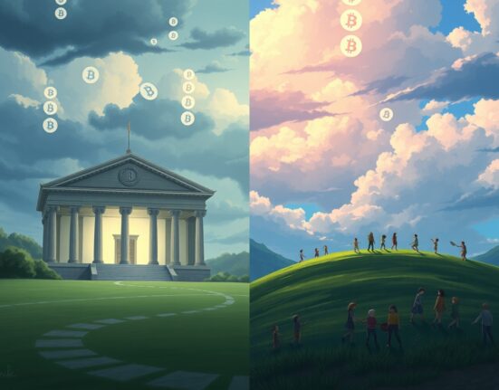 Conceptual art contrasting institutional Bitcoin accumulation with retail investor panic selling in the 2025 market.