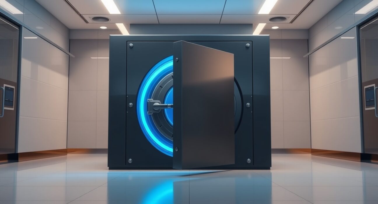 A modern bank vault representing the secure innovation of the new tokenized deposit network on zkSync.