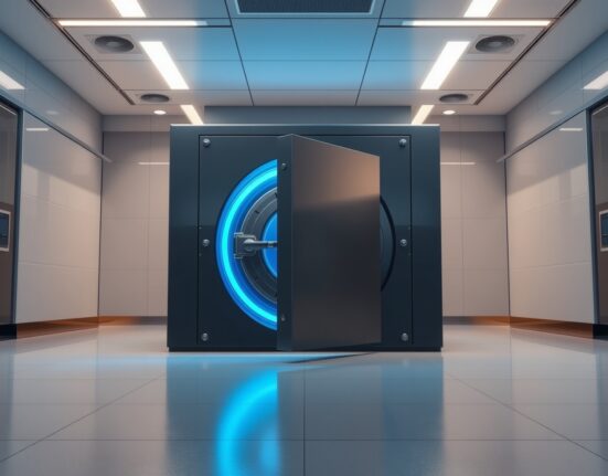 A modern bank vault representing the secure innovation of the new tokenized deposit network on zkSync.