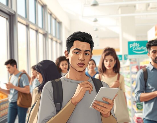 Consumers in a retail setting reflecting the March 2025 US CB Consumer Confidence Index rise.