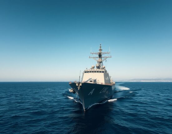 US Navy destroyer enforces CENTCOM blockade of Iranian ports in the Strait of Hormuz.