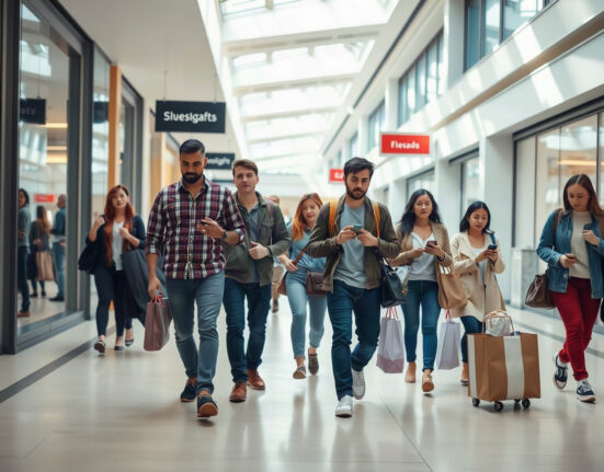 Shoppers walking through a mall, reflecting consumer sentiment in August