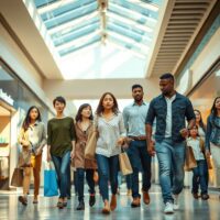 Shoppers walking in a US mall reflecting consumer confidence in May 2025