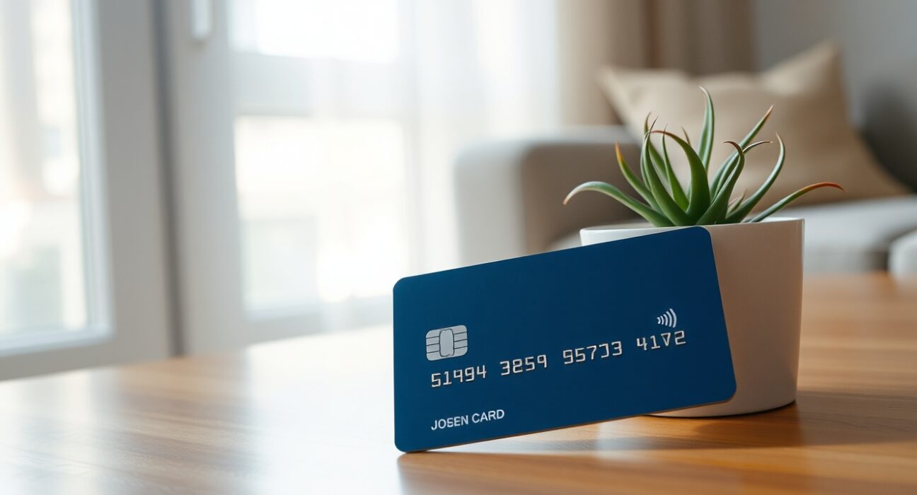 Empty credit card on table with wilting plant, representing consumer credit contraction