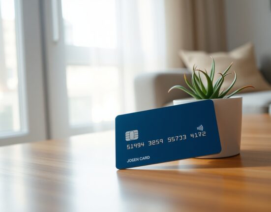 Empty credit card on table with wilting plant, representing consumer credit contraction