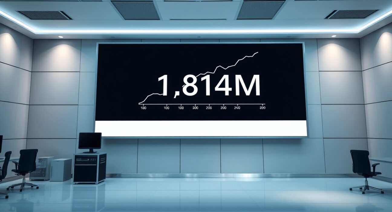 Digital display showing US continuing jobless claims data chart at 1.814 million.
