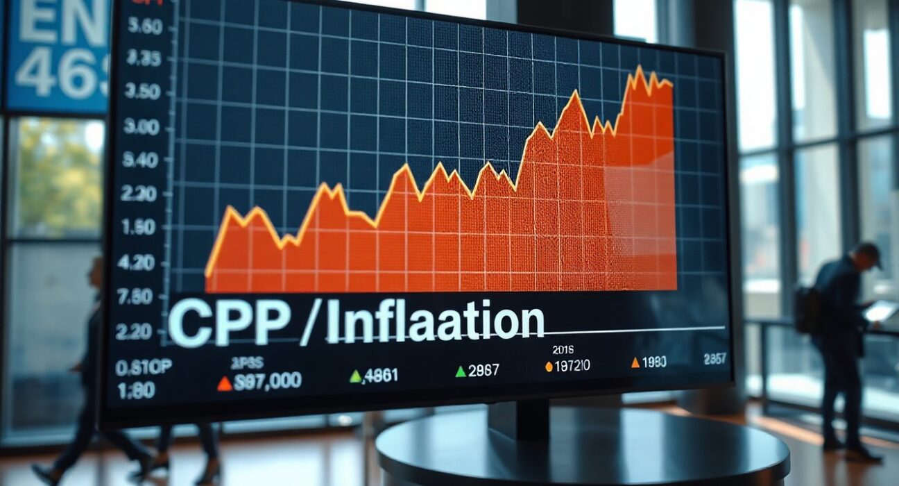 Financial news display showing rising CPI inflation data