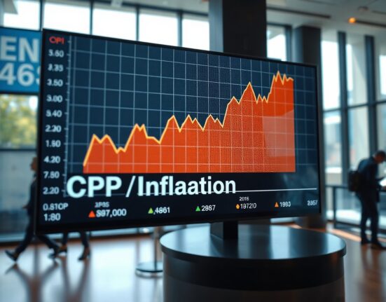 Financial news display showing rising CPI inflation data