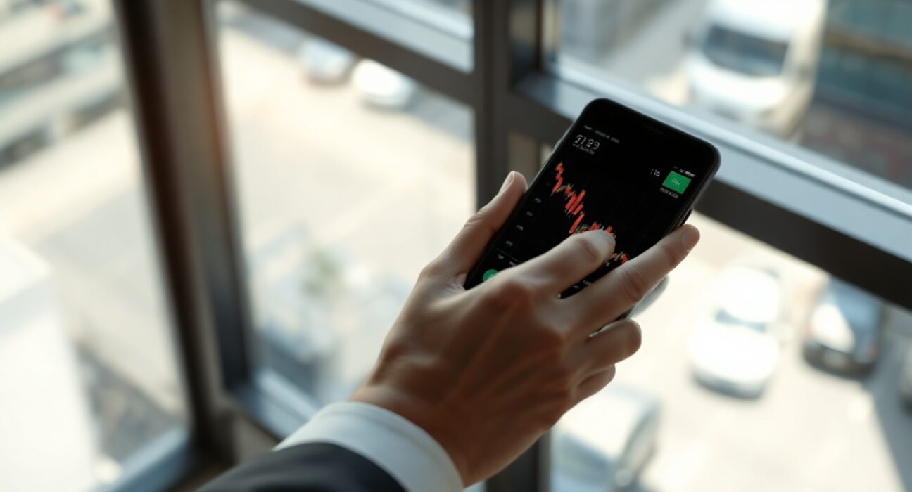 A person analyzing a financial chart on a smartphone, representing US core inflation data.