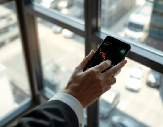 A person analyzing a financial chart on a smartphone, representing US core inflation data.