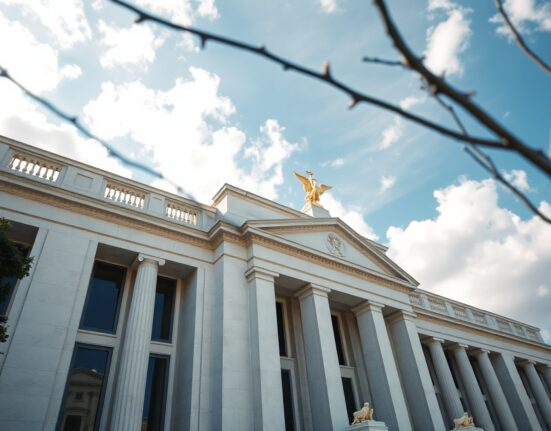 Federal Reserve building exterior on a sunny spring day in Washington, D.C.