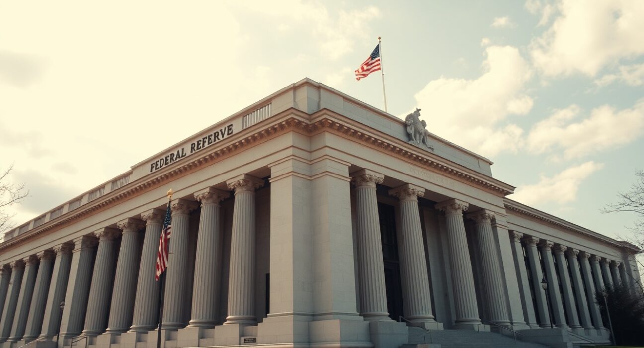 Federal Reserve building in Washington, D.C. on a clear morning
