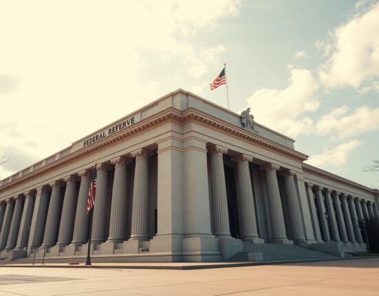 Federal Reserve building in Washington, D.C. on a clear morning