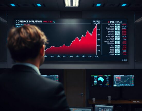 Financial data screen showing rising core PCE inflation chart in a newsroom
