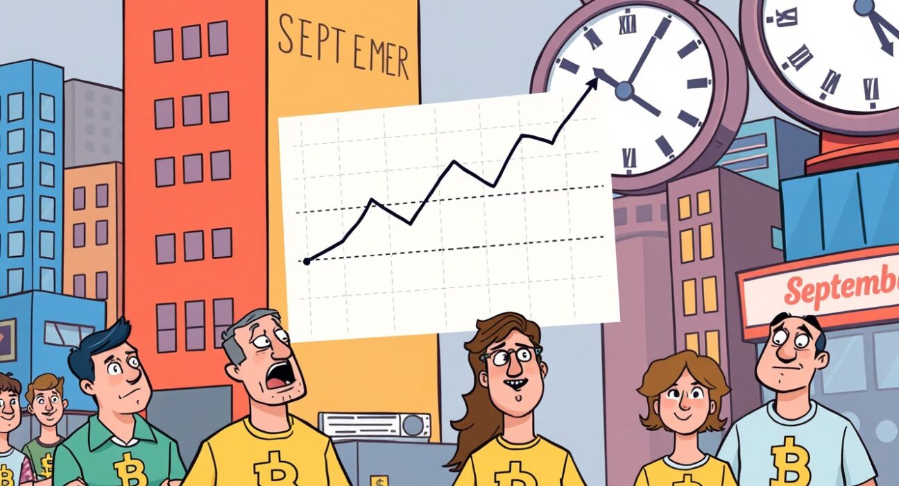 A cartoon illustration showing US CPI data surprising markets by rising below forecast, impacting the crypto market.
