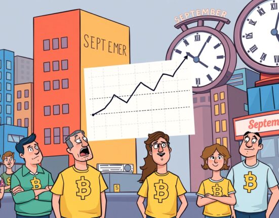 A cartoon illustration showing US CPI data surprising markets by rising below forecast, impacting the crypto market.