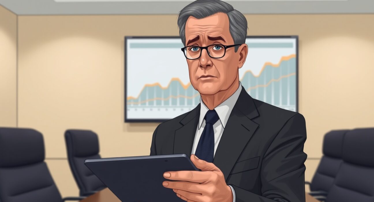 Federal Reserve official analyzing economic data and US CPI charts amid inflation concerns.