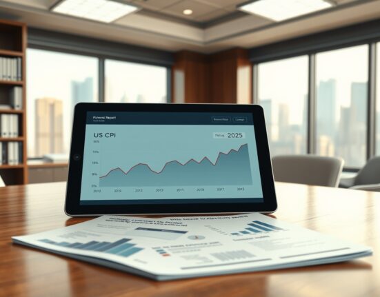 Analysis of steady US CPI data for February 2025 and Federal Reserve policy implications on a financial dashboard.