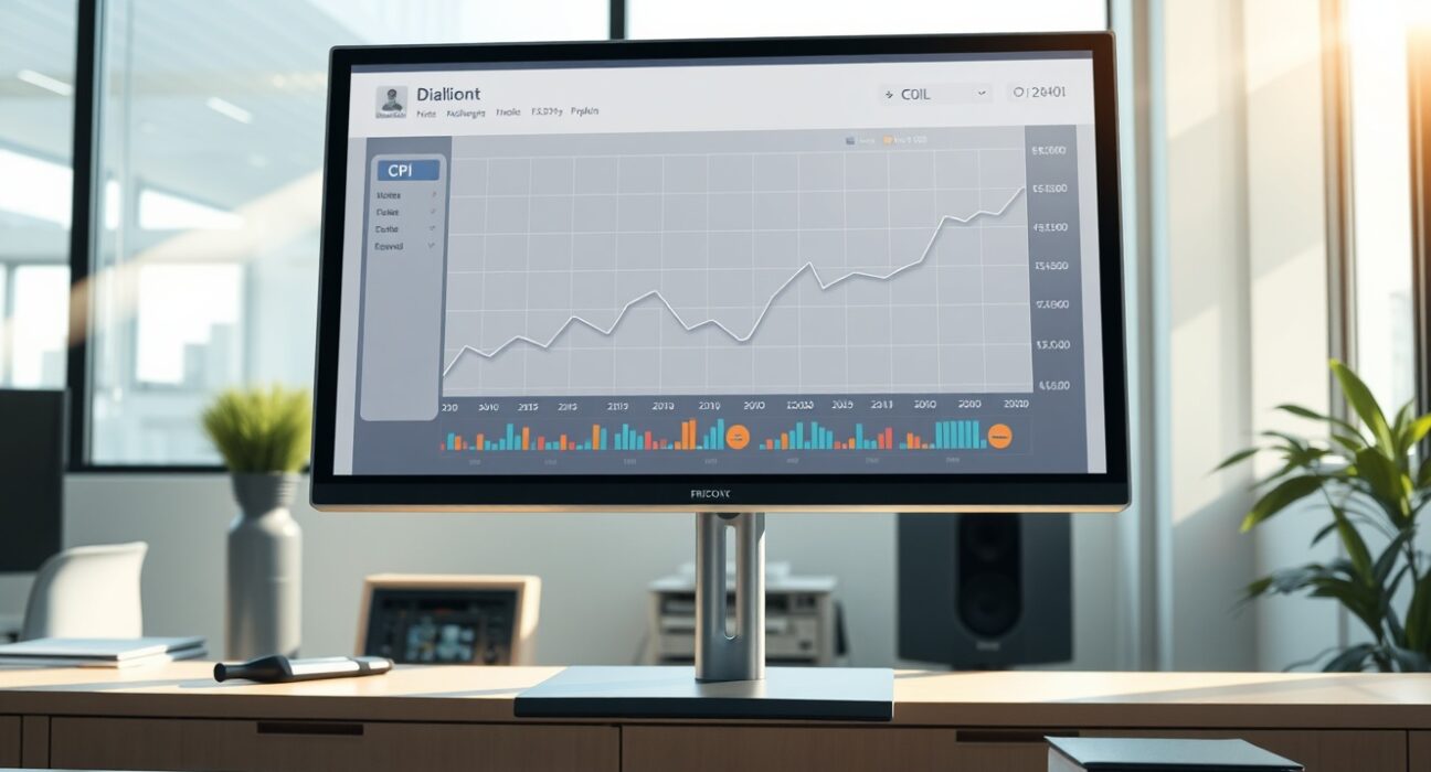 Financial dashboard showing US CPI stability amid oil price volatility affecting inflation outlook