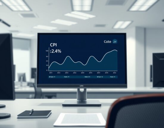 Economic data dashboard showing US CPI inflation holding steady at 2.4% in February 2025.