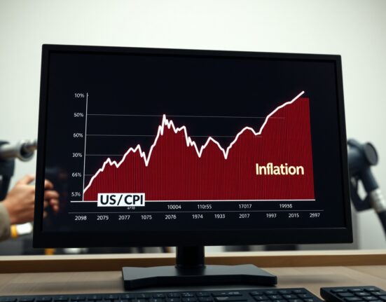 US CPI inflation graph rising sharply due to oil price surge impacting consumer prices.