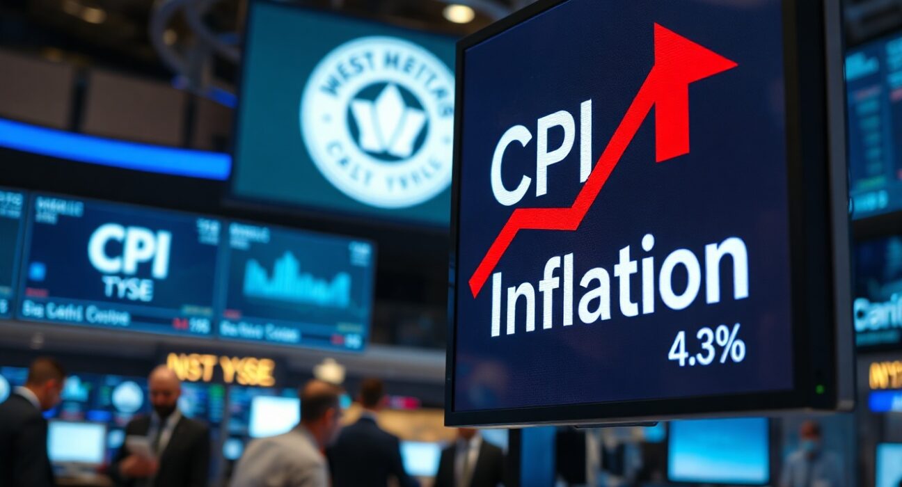 Digital display showing rising CPI and inflation data on a trading floor
