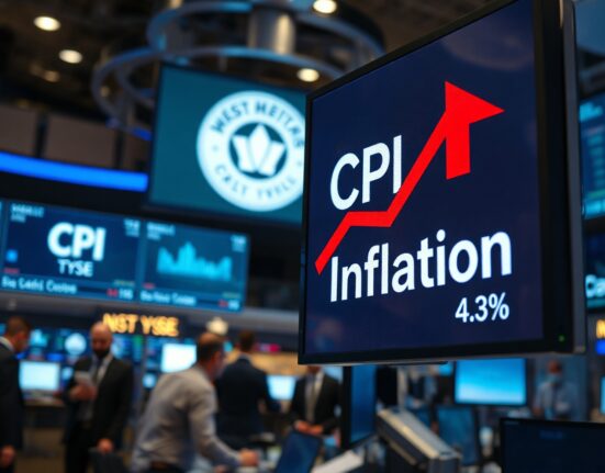 Digital display showing rising CPI and inflation data on a trading floor