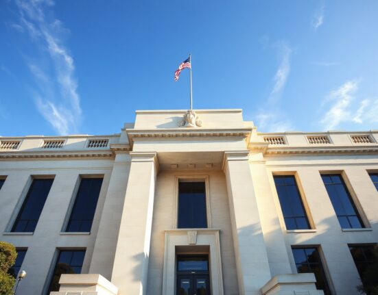 Exterior of the Federal Reserve building in Washington, D.C., on a sunny day.