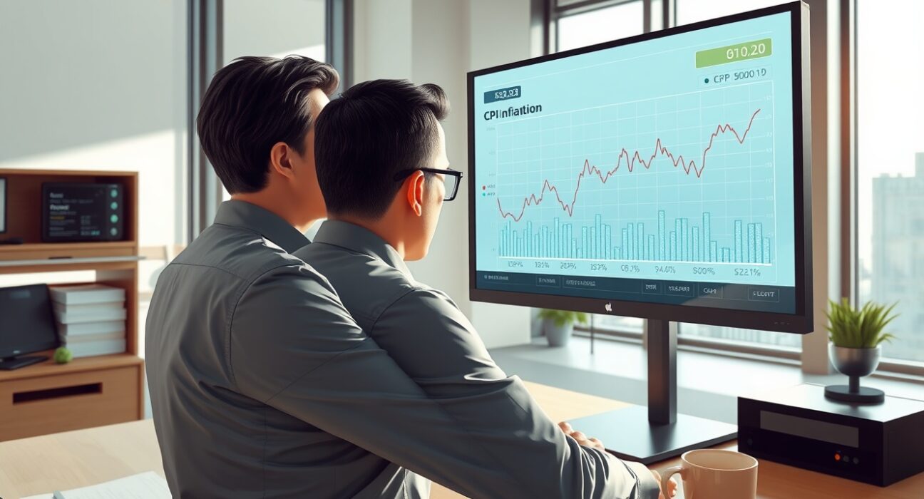 Financial analyst reviewing US CPI inflation data charts for Federal Reserve rate decisions