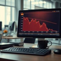 Analyst reviewing CPI chart on monitor in newsroom, indicating softer inflation data