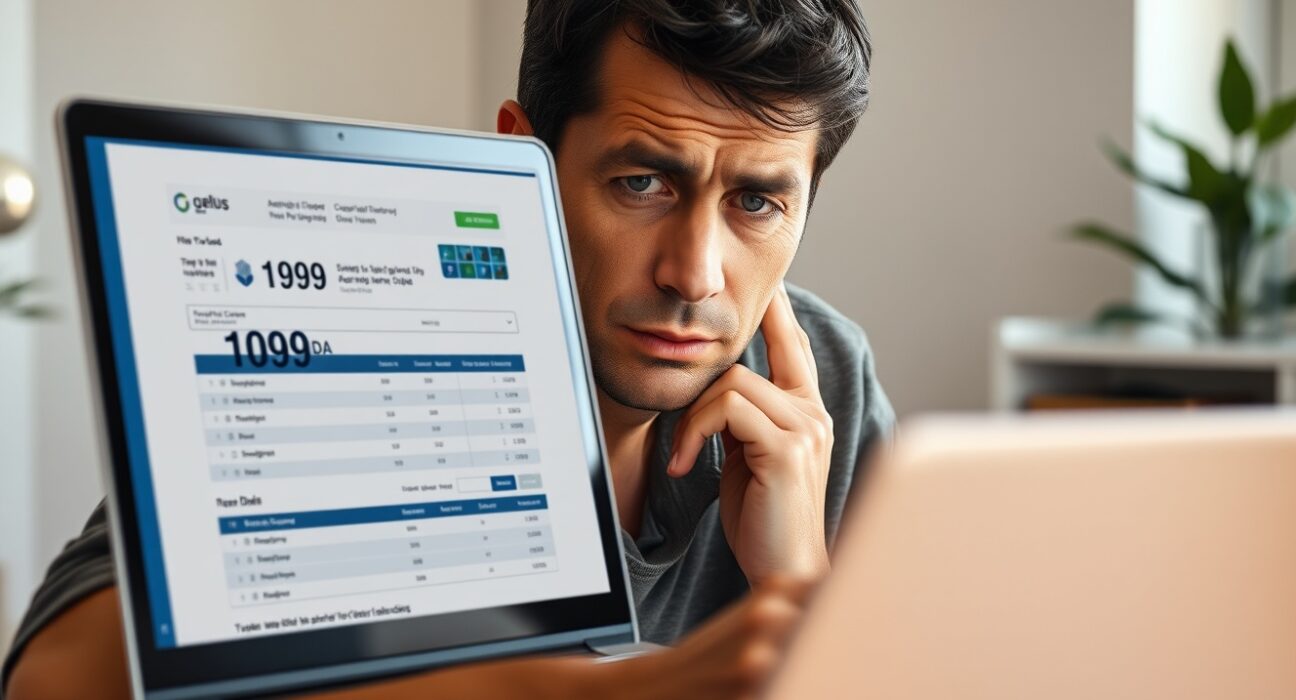 Concerned cryptocurrency investor reviewing 1099-DA tax form and portfolio on laptop, highlighting confusion over crypto tax rules.