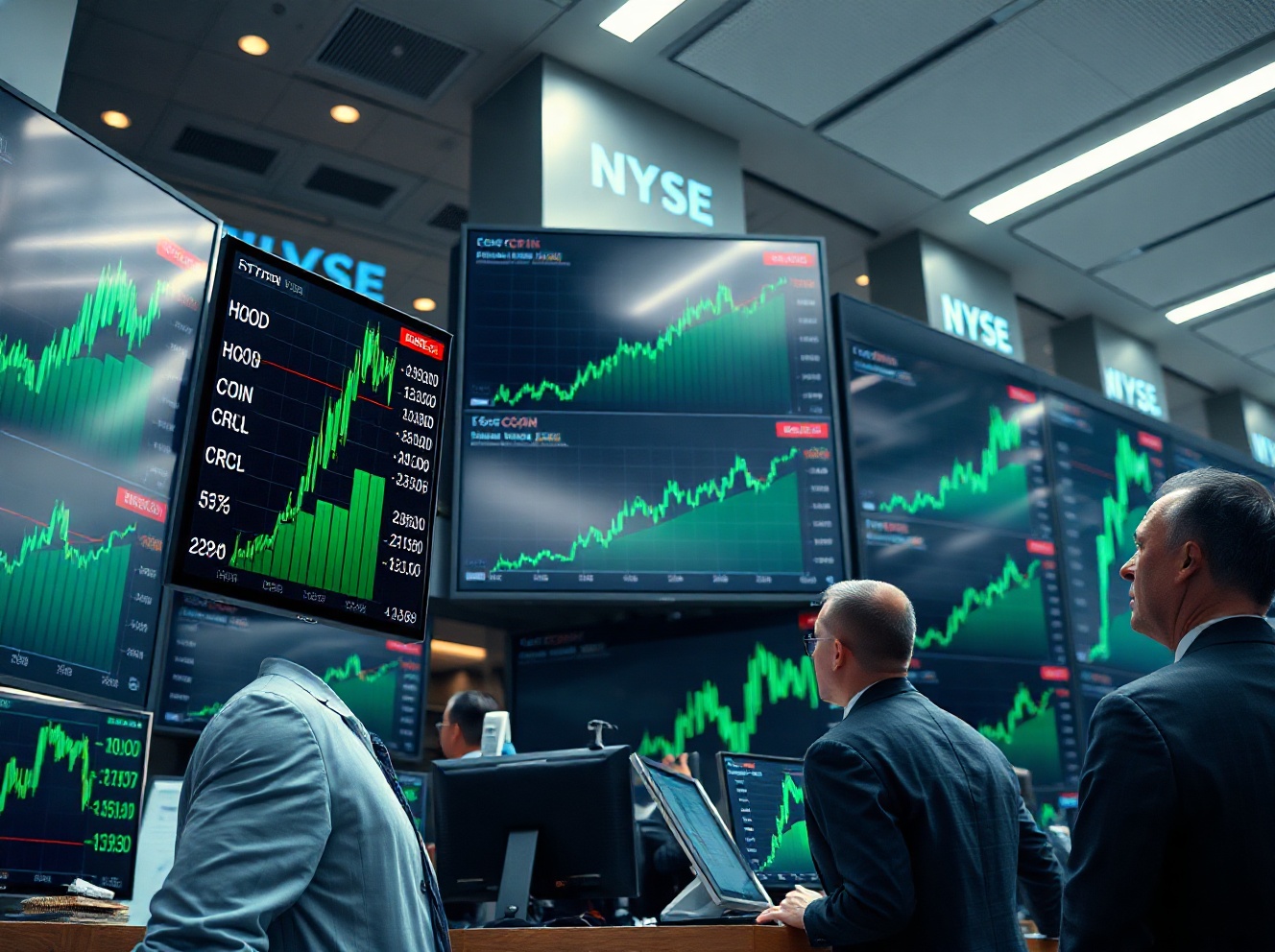 US Crypto Stocks Surge as Robinhood, Coinbase Lead Broad Market Rally