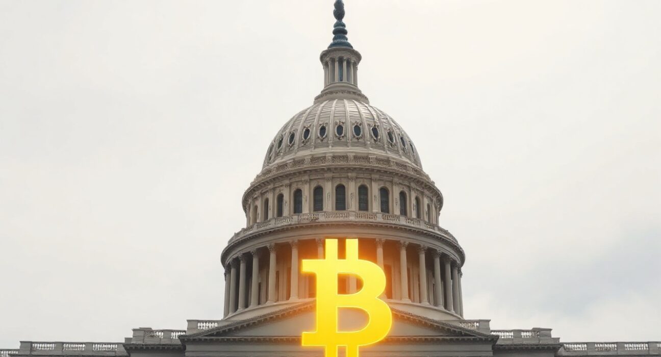 US Capitol building with subtle digital asset tax reform imagery overlay